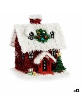 Figura Decorativa Casa Espumillón Blanco Rojo Polipropileno PET 19 x 24,5 x 19 cm (12 Unidades)