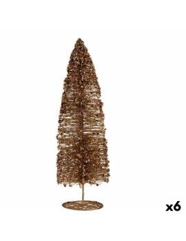 Figura Decorativa Árbol de Navidad Lentejuelas Dorado 10 x 41 x 10 cm (6 Unidades)