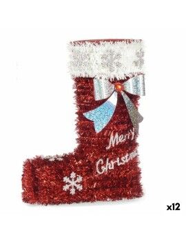 Figura Decorativa Calcetín de Navidad Espumillón Blanco Rojo Polipropileno PET 18 x 23 x 8 cm (12...