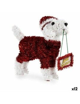 Figura Decorativa Perro Espumillón Blanco Rojo Polipropileno PET 9 x 23 x 29,5 cm (12 Unidades)