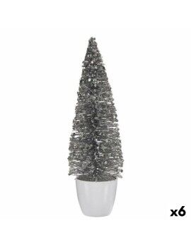 Figura Decorativa Árvore de Natal Branco Prateado Plástico 10 x 33 x 10 cm (6 Unidades)