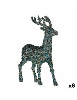 Figura Decorativa Reno de Navidad Purpurina Azul Dorado Plástico 15 x 45 x 30 cm (8 Unidades)