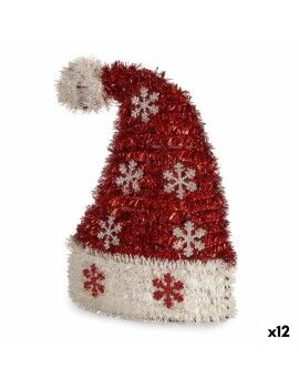 Figura Decorativa Gorro de Pai Natal Enfeite Cintilante Branco Vermelho Polipropileno PET 17 x 23...