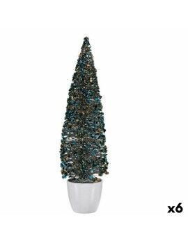 Figura Decorativa Árbol de Navidad Azul Dorado Plástico 10 x 38 x 10 cm (6 Unidades)