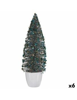 Figura Decorativa Árbol de Navidad Azul Dorado Plástico 10 x 33 x 10 cm (6 Unidades)