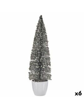 Figura Decorativa Árvore de Natal Prateado Plástico 10 x 38 x 10 cm (6 Unidades)