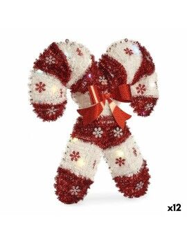 Figura Decorativa Bastón de Caramelo Espumillón Luz LED Blanco Rojo Polipropileno PET 47 x 6 x 47...