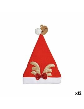 Gorro de Pai Natal Rena Vermelho Dourado 28 x 2 x 39 cm (12 Unidades)