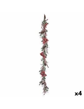 Grinalda de Natal Rama Bloemen Vermelho Verde 15 x 15 x 190 cm (4 Unidades)
