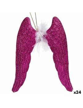 Adorno Navideño Alas de Ángel Fucsia Plástico Purpurina 12,5 x 15 x 2,5 cm (24 Unidades)