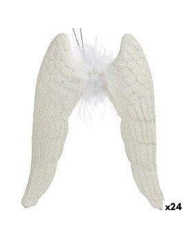 Adorno Natalício Asas de Anjo Branco Plástico Purpurina 12,5 x 15 x 2,5 cm (24 Unidades)