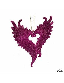 Adorno Navideño Alas de Ángel Fucsia Plástico Purpurina 12 x 13 x 2,5 cm (24 Unidades)