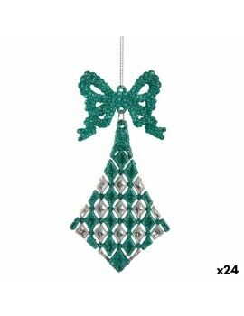 Adorno Navideño Lazo Rombos Verde Plástico Purpurina 7,5 x 1 x 15,5 cm (24 Unidades)