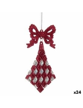 Adorno Navideño Lazo Rombos Fucsia Plástico Purpurina 7,5 x 1 x 15,5 cm (24 Unidades)