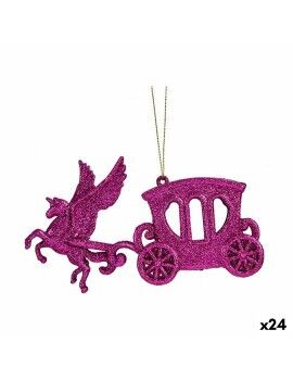 Adorno Navideño Carruaje Mágico Fucsia Plástico Purpurina 15 x 8,5 x 4,5 cm (24 Unidades)