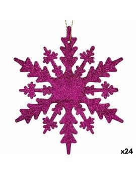 Adorno Natalício Flocos de neve Fúcsia Plástico Purpurina 15 x 15 x 0,2 cm (24 Unidades)