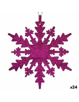 Adorno Navideño Copos de nieve Fucsia Plástico Purpurina 15 x 15 x 0,2 cm (24 Unidades)