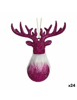 Adorno Navideño Reno Fucsia Plástico Purpurina 13,5 x 15,5 x 7 cm (24 Unidades)