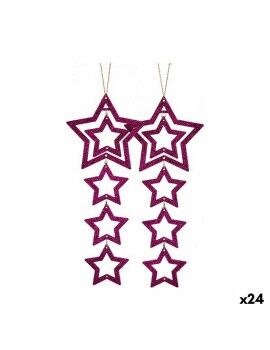 Set Adornos de Navidad Estrella Fucsia 19 x 0,2 x 23 cm (24 Unidades)