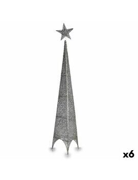 Árbol de Navidad Torre Estrella Plateado Metal Plástico 28 x 127 x 28 cm (6 Unidades)