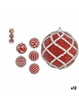 Conjunto de bolas de Natal Branco Ø 8 cm Vermelho PVC (12 Unidades)
