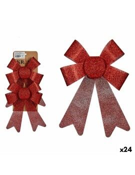 Conjunto de Decorações de Natal Laço Vermelho PVC 15 x 2 x 17 cm (24 Unidades)