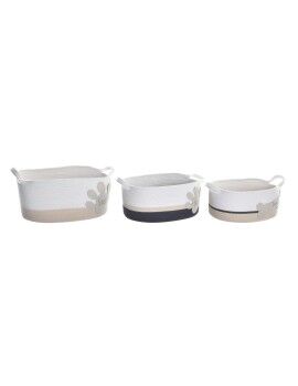 Conjunto de Cestas DKD Home Decor Branco Cinzento Creme 60 x 31 x 25 cm (3 Peças)