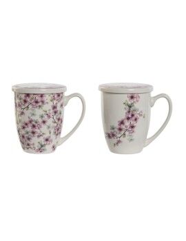 Taza con Filtro para Infusiones Home ESPRIT Azul Blanco Rosa Acero Inoxidable Porcelana 380 ml (2...