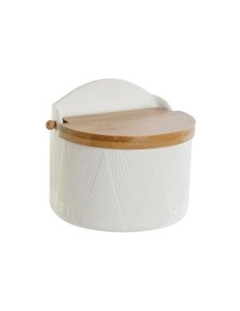 Salero con Tapa DKD Home Decor Blanco Natural Bambú Porcelana 12 x 10 x 11 cm