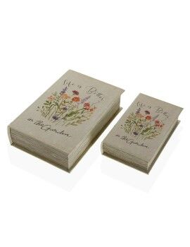 Jogo de Caixas Decorativas Versa Livro Bloemen Tela Madeira MDF 7 x 27 x 18 cm