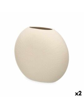 Jarrón Beige Cerámica 36 x 34 x 16 cm (2 Unidades) Circular