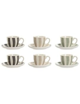 Conjunto de 6 Chávenas com Prato Home ESPRIT Verde Bege Cinzento Porcelana 90 ml 8,5 x 6,2 x 5,5 cm