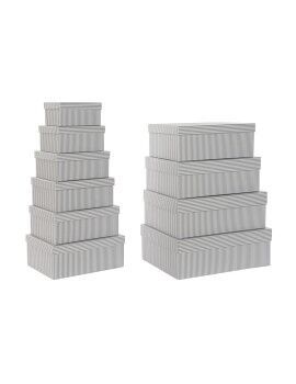 Conjunto de Caixas de Organização Empilháveis DKD Home Decor Cinzento Branco Quadrado Cartão...