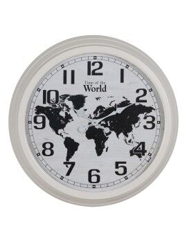 Reloj de Pared Mapamundi Blanco Negro Hierro 70 x 70 x 6,5 cm