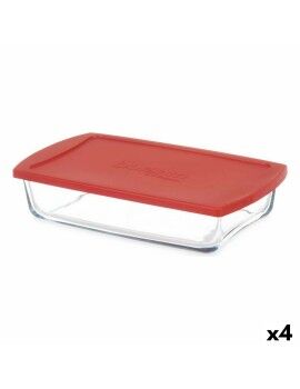 Fiambrera Borcam Rojo Transparente Vidrio de Borosilicato 1,3 L (4 Unidades)