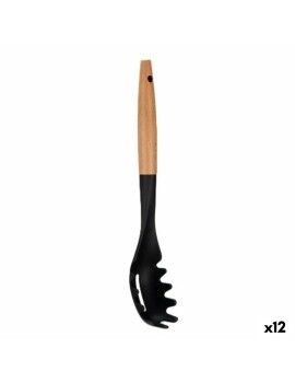 Cuchara para Servir Pasta Negro Natural Madera 6 x 33,5 x 6 cm (12 Unidades)