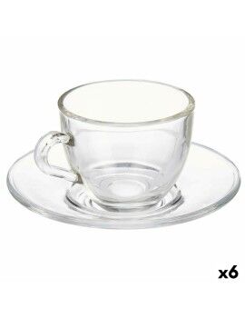 Taza con Plato Transparente Vidrio 85 ml (6 Unidades)