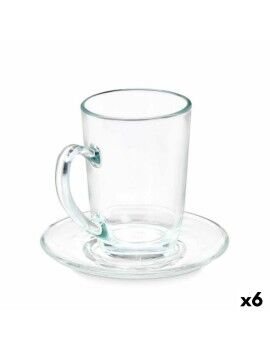 Taza con Plato Transparente Vidrio 200 ml (6 Unidades)