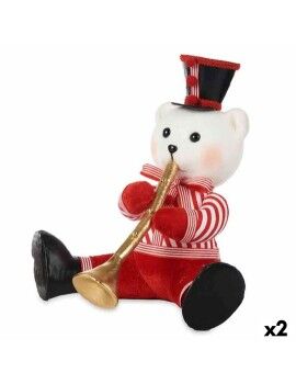 Figura Decorativa Oso Trompeta Blanco Negro Rojo Poliestireno 32 x 31 x 26 cm (2 Unidades)