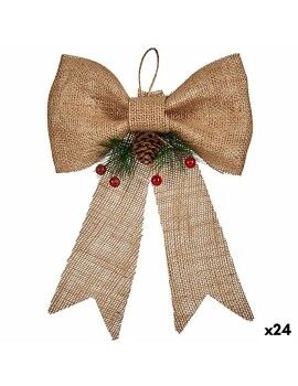 Adorno Navideño Lazo Marrón Rojo Verde Fibra natural 19 x 3 x 26 cm (24 Unidades)