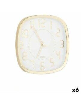 Reloj de Pared Cuadrado Dorado Vidrio Plástico 31 x 31 x 4,5 cm (6 Unidades)