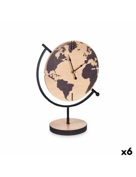 Reloj de Mesa Mapamundi Negro Metal Madera MDF 22,5 x 30,5 x 12 cm (6 Unidades)