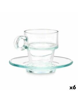 Taza con Plato Transparente Vidrio 90 ml (6 Unidades)