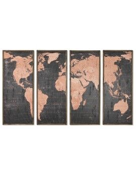 Juego de 4 cuadros DKD Home Decor Mapamundi Vintage 200 x 3,5 x 120 cm