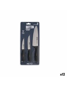 Conjunto de Facas Quttin Nero Preto Prateado 3 Peças (12 Unidades)