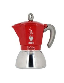 Cafetera Italiana Bialetti Moka Induction Negro Rojo Metal Acero Inoxidable Aluminio 300 ml 6 Tazas