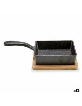 Cazuela para Servir Tapas Sartén Marrón Gris Bambú Hierro forjado 23,7 x 6,3 x 14 cm (12 Unidades)