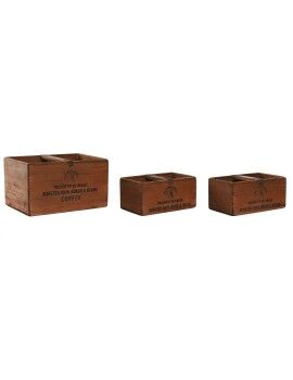 Cajas de almacenamiento Home ESPRIT Marrón Madera de abeto 35 x 25 x 20 cm 3 Piezas