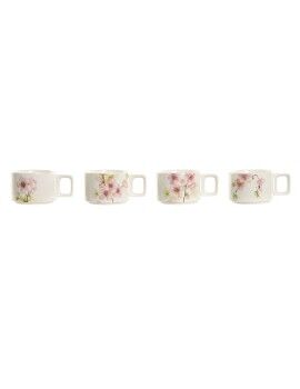 Conjunto de Chávenas de Café Home ESPRIT Branco Cor de Rosa Lilás Metal Bambu Dolomite 260 ml