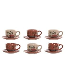 Juego de 6 Tazas con Plato Home ESPRIT Amarillo Beige Terracota Lila Metal Dolomita 180 ml